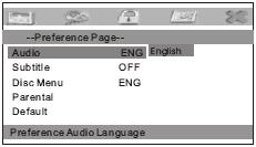 Audio: Nastavení požadovaného jazyka zvukového doprovodu disku DVD. Výchozí nastavení je ENG (angličtina).