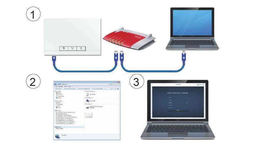 UVEDENÍ DO PROVOZU ABB-FREE@HOME 15 Varianta C: Připojení PC pomocí datového LAN kabelu a routeru 1. Připojte systémový modul a PC k routeru. Zapněte napájení systémového modulu.