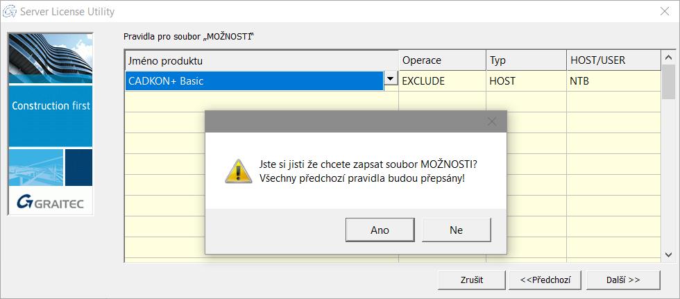 3. V dalším kroku dialogového panelu definujte pravidla pro soubor voleb.