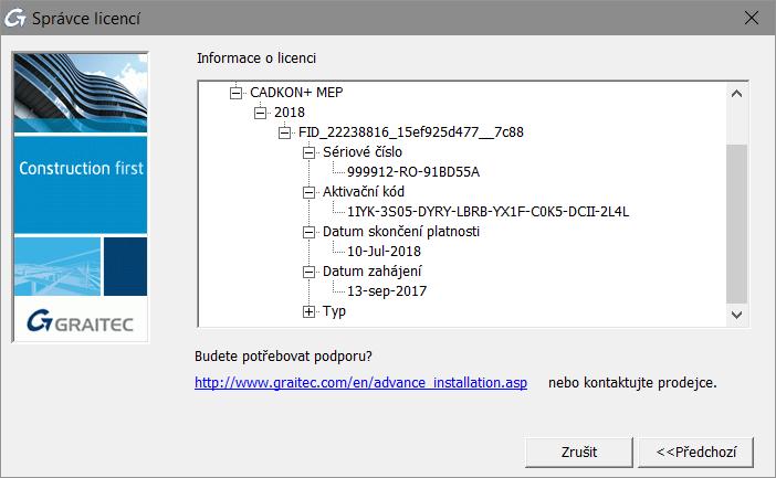 Pro návrat do předchozího okna klikněte na Předchozí. Typy licencí CADKON+ Od verze 2018 rozdělujeme licence na dva základní typy.