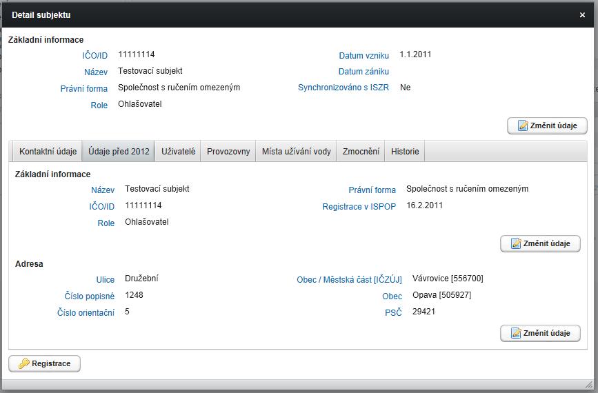 Uživatelé registrovaní před napojením na ISZR mají údaje (základní informace, adresa) předvyplněny z