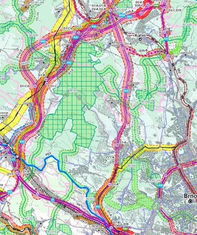 21. R43 dle návrhu ZÚR JmK v úseku Troubsko / Ostrovačice Kuřim