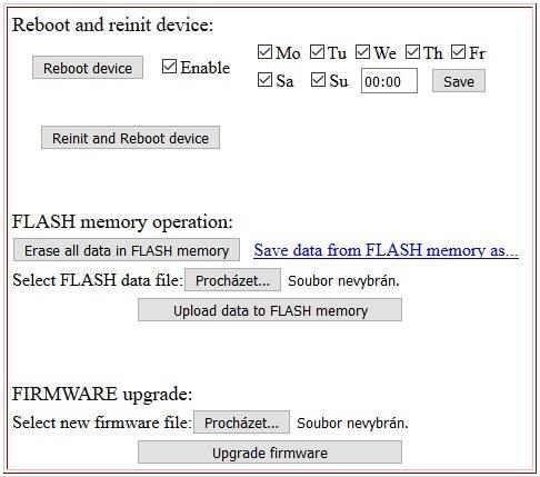 dat Upload data to FLASH memory - nahrání dat zpět ze souboru do paměti FLASH počitadla FIRMWARE upgrade: Upgrade firmware - nahrání nového firmware do počitadla - POZOR tato operace trvá cca 2min!