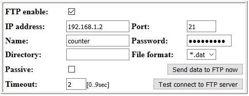 FTP: FTP enable: - při používání této funkce jsou vždy 2min po celé hodině data odeslány na FTP server.