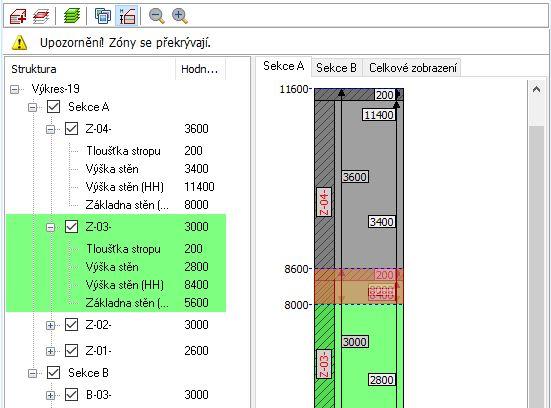 vytvořit několik budov v rámci jednoho výkresu nebo vytvořit sekce budovy s využitím odsazených podlaží. Úpravy stěn pomocí Správy zón jsou vždy vůči základně a výšce zóny.