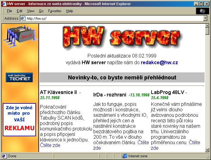 INTERNET RUBRIKA PC HOBBY, PØIPRAVENÁ VE SPOLUPRÁCI S FIRMAMI SPINET A MICROSOFT Pro zájemce o praktickou elektroniku je i na èeském Internetu server s èlánky a návody, jakási on-line obdoba našeho