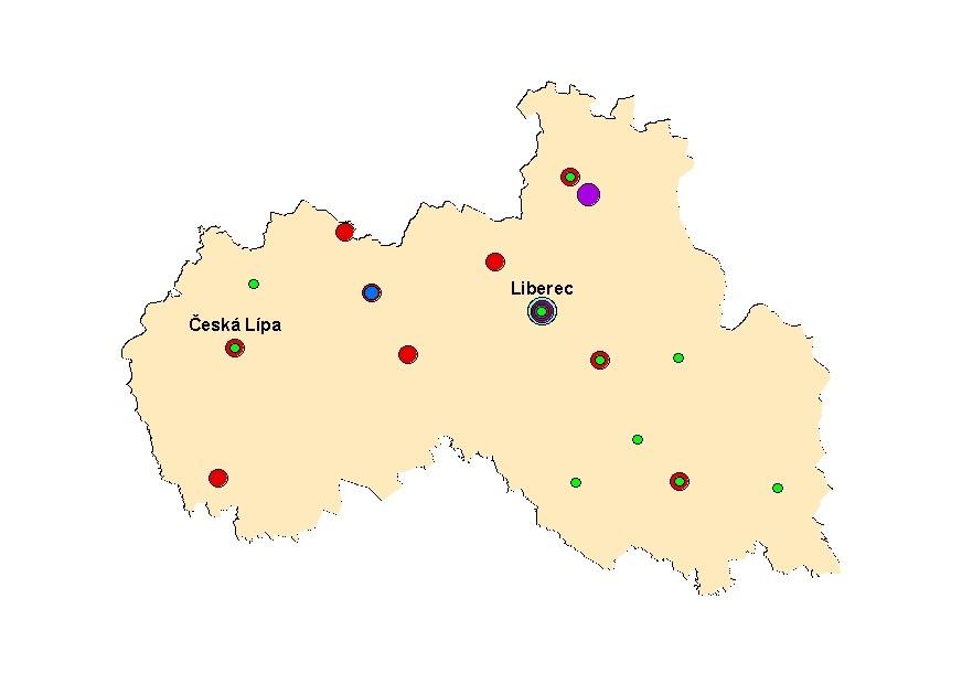 Souhrnná mapa rozmístění zařízení a pěstounů na př.