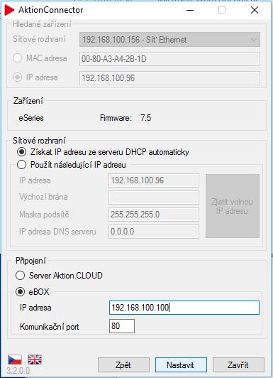 Connector Vyhledávání zařízení podle MAC adresy 3. V závislosti na nastavení vašeho serveru zvolte přiřazení IP parametrů na základě serveru DHCP nebo je manuálně vyplňte.