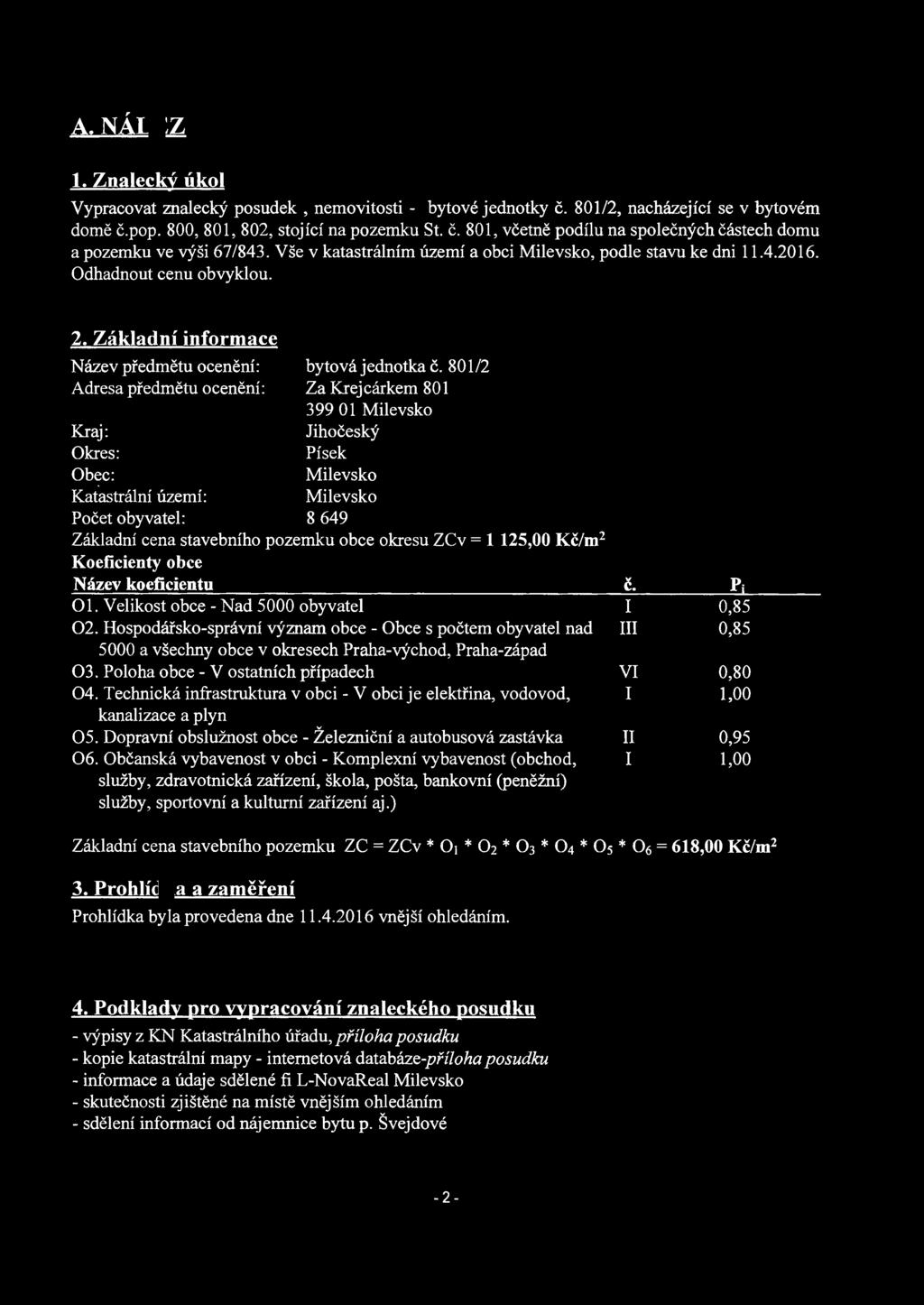 80112 Za Krejcarkem 801 399 01 Milevsko Jihocesky Pisek Milevsko Kraj: Okres: Obec: Katastralni uzemi: Milevsko Pocet obyvatel: 8 649 Zakladni cena stavebniho pozemku obce okresu ZCv = 1 125,00 Kc/m
