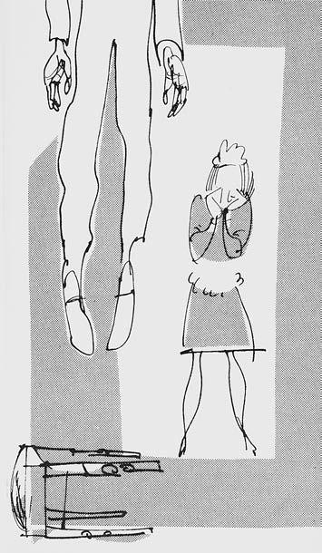 Ilustrace Ctirada Smolíka ke knize Minky Rybákové Tuctová mrtvola, 1981 společnosti. Posléze je sám uvězněn, když svůj postoj k režimu vyjeví tím, že se zbraní v ruce pomůže útěku dítěte na Západ.