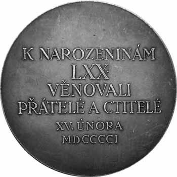 Kompozice s notovým klíčem, holubicí a vlajkou, opis na notových linkách / symboly zpěvu, srp s kladivem a hvězda, opis na notových linkách. Bronz postř. 74 mm, etue 1/1 60 1391. Charvát.