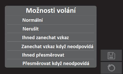 8 Možnosti volání Normální standardní režim volání, po zmáčknutí volacího tlačítka na venkovní jednotce začne příslušný monitor vyzvánět Nerušit při aktivaci funkce se nelze na monitor dovolat z