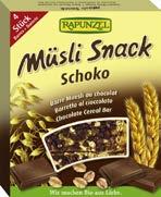 2608 14 x 4x29 g AT bio 4006040071150 Čokoládová müsli tyčinka RAPUNZEL Složení: obilná složka* 43 % (ovesné vločky*, kukuřičná mouka*, pšeničná mouka*, rýžová mouka*), kukuřičný sirup*, čokoládové