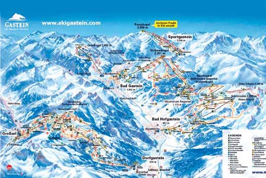 470 km od Prahy Gastein 211 km sjezdových tratí (58 km, 124 km, 29 km) Gasteinertal patří do sdružení Ski Amadé. Jeho nabídka je skutečně všestranná. Prvním střediskem v údolí je Dorfgastein.