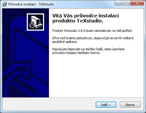 Jelikož je editor multiplatformní je potřeba dávat pozor pro jaký OS TeXstudio stahujeme. 2.2 Instalace Vyhledáme a spustíme stažený soubor texstudio266_win32.