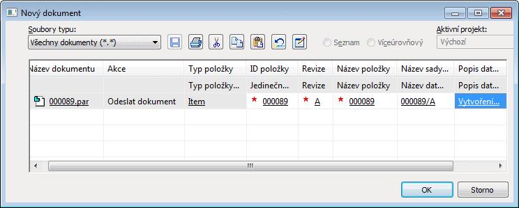 Toto dialogové okno slouží k přiřazení atributů k dokumentu, například ID položky, revize a názvu položky. Solid Edge Embedded Client poskytuje výchozí název dokumentu a typ položky.