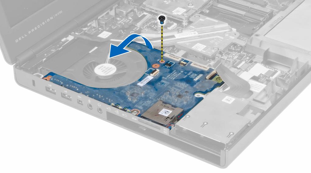 Vložení desky I/O 1. Připojte konektor desky I/O a zasuňte desku I/O do patice v počítači. 2. Utáhněte šroub, který připevňuje desku I/O k počítači. 3.