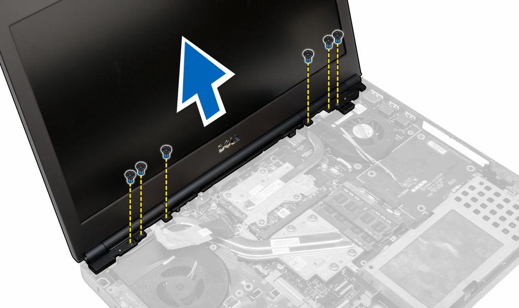 Instalace sestavy displeje 1. Dotažením šroubů upevněte sestavu displeje na místě. 2. Připojte kameru a kabely LVDS ke konektorům na základní desce. 3.