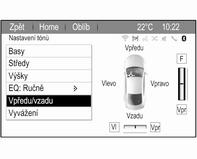 Režim EQ (EQ: ekvalizér) Nastavení použijte k optimalizaci stylu hudby, např. Rock nebo Vážná hudba. Zvolte EQ. Zobrazí se vnořená nabídka s předem nadefinovanými styly zvuku. Vyberte požadovaný styl.