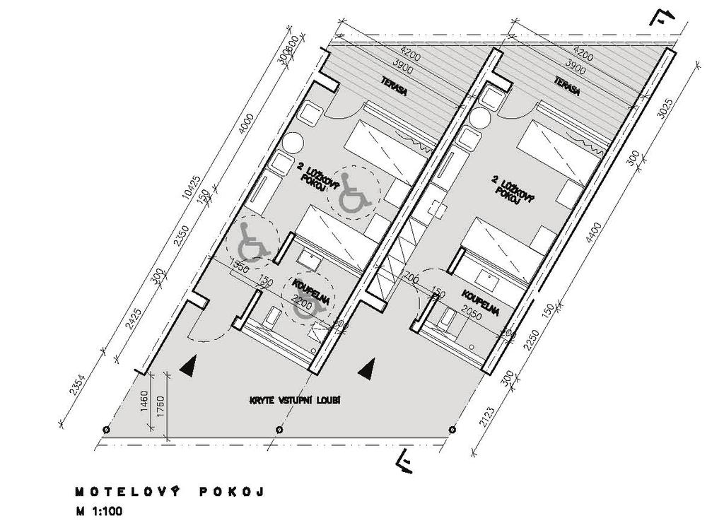 Zázemí pro závodníky - řadové bungalovy na hraně