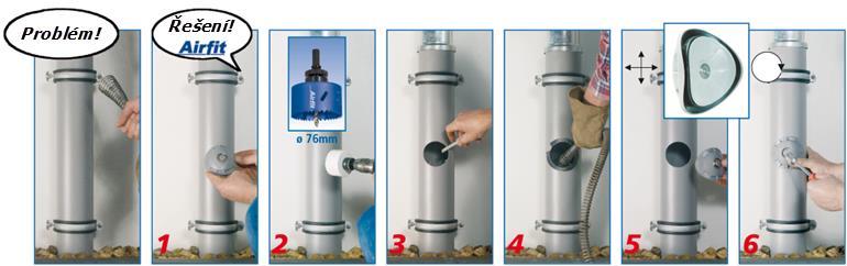 Navrtávací zátka pro trubky s vnějším průměrem od 100 do 110 mm s tloušťkou stěny do 6 mm Všechny kovové díly jsou vyrobeny z nerezové oceli.