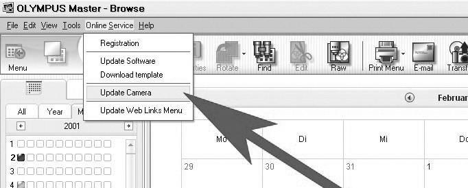 7Nastavení Volba jazyka displeje 3 5 6 7 Ujistěte se, že je vaše PC připojeno k internetu. Otevřete OLYMPUS Master Software a zvolte»procházet snímky«ve spouštěcím okně.