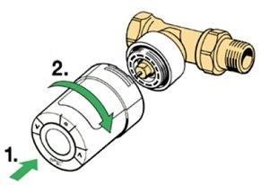 sezónu čas od času automaticky pootočí ventilem, aby nedošlo k zatuhnutí závitu) - Dětská pojistka - Snadná montáž, žádné kabely - Redukce pro