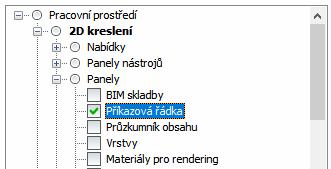 Nastavení panelů BricsCAD má pevnou sadu panelů, žádné nové