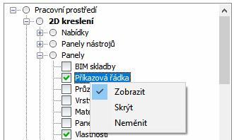 jejich obsah: Z místní nabídky můžete nastavit, zda panel v