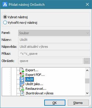 Nástroj pak vyberete z následujícího dialogového okna: Nové nástroje můžete do větve Při přepnutí vkládat také