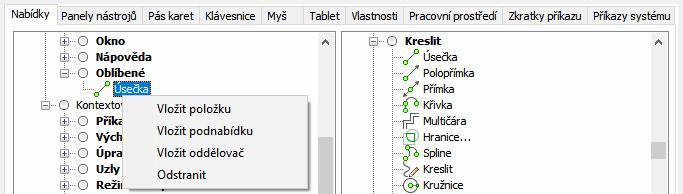 V dialogovém okně Přidat položku nabídky můžete také vytvořit nový nástroj, před jeho vložením do nabídky - viz kapitola Vytvoření nového nástroje.