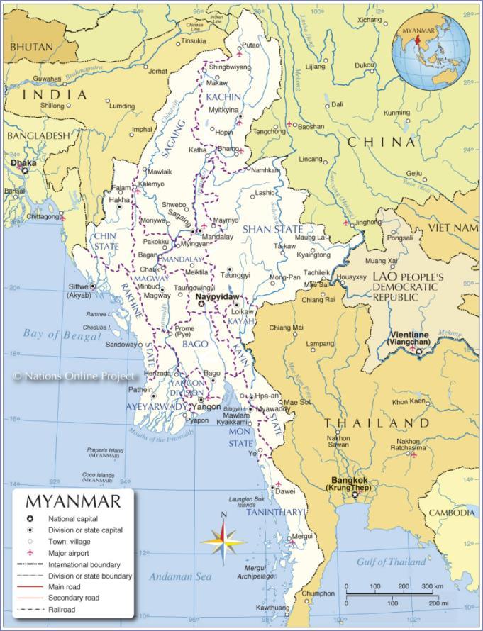 Oficiální název: Republika Myanmarský svaz (MM) Počet obyvatel: 57 milionů (multietnická země - 135 etnických skupin) Celková rozloha: 676.