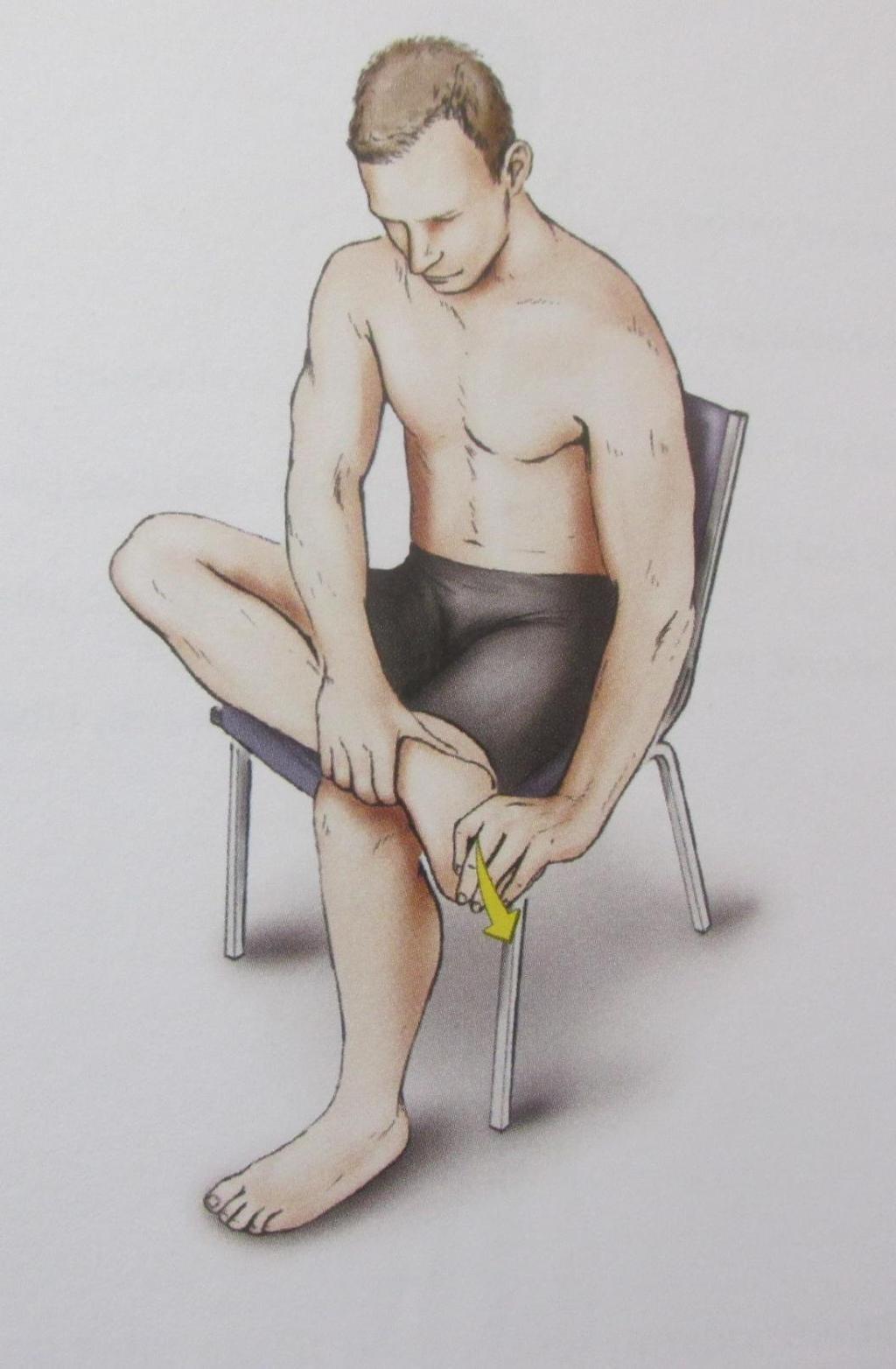 Obrázek 10 Protažení extenzorů prstů a svalů provádějící inverzi nohy Zdroj: NELSON, Arnold G.