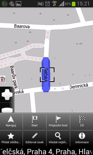 37 4 Navigator pro Android Ovládání mapy Po kliknutí do mapy se zobrazí následující lišta: Jednotlivé funkce se vztahují k bodu, kam jste do mapy klikli: - Zadá bod na mapě jako start.
