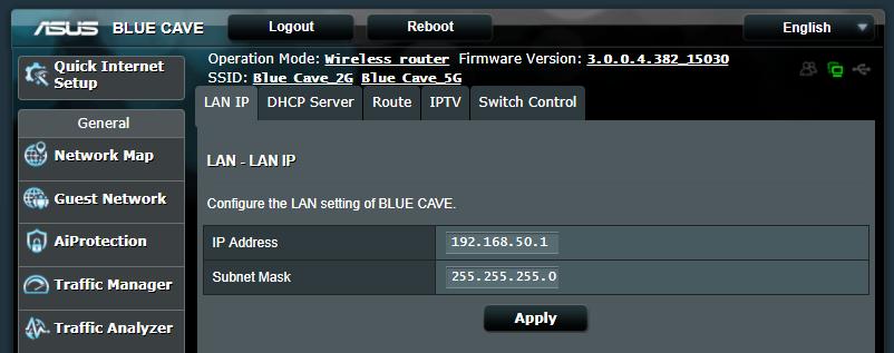 4.2 LAN 4.2.1 LAN IP Na obrazovce LAN IP lze upravit nastavení LAN IP bezdrátového směrovače. POZNÁMKA: Jakékoli změny adresy LAN IP se projeví v nastavení DHCP. Pokyny pro úpravy nastavení LAN IP: 1.