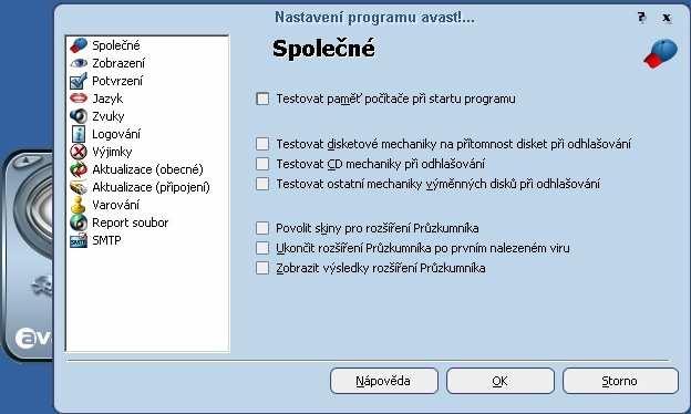 Podrobné nastavení programu: V případě, že často přenášíte data pomocí disket, CD disků, pevných disků či flash disků, je rozumné zvážit zapnutí následujících možností testování.