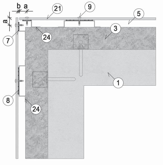 25 Montáž na ocelový rošt pomocí šroubů, nýtů Horizontální řez vnějším rohem 7 EPDM podkladní