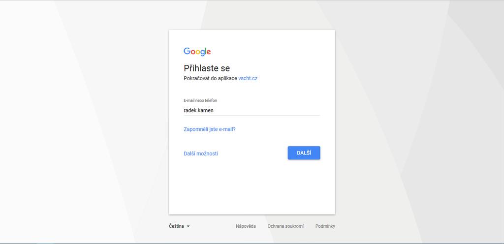 1.2. Přihlášení přes Google Zvolte metodu přihlášení Google.