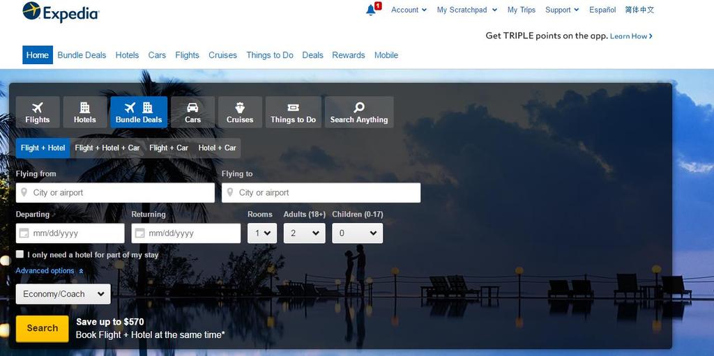 Obrázek č. 8: Přehled o hlavní stránce Expedia.com Zdroj: Expedia.com 2.3.