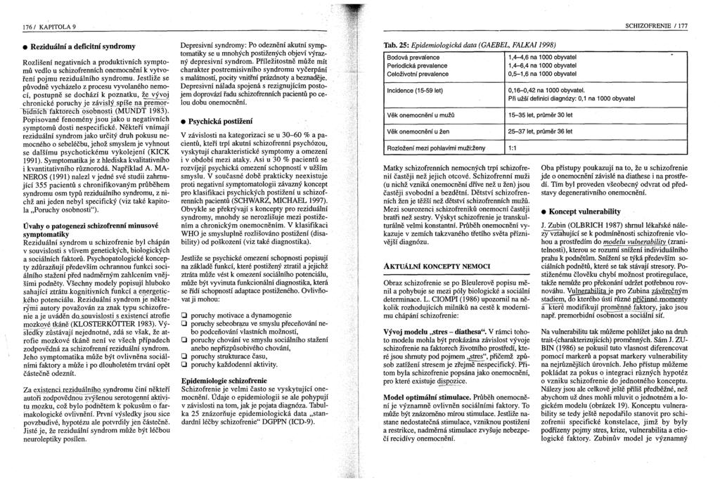 176/ KAPITOLA 9 SCHIZOFRENIE /177 Reziduální a deficitní syndromy Rozlišení negativních a produktivních symptomů vedlo u schizofrenních onemocnění k vytvoření pojmu reziduálního syndromu.