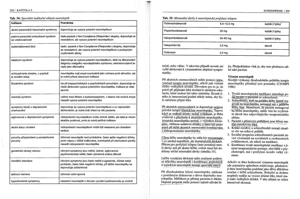 208 / KAPITOLA 9 SCHIZOFRENIE / 209 Tab. 34: Speciální indikační oblasti neuroleptik Indikace Poznámka Tab.