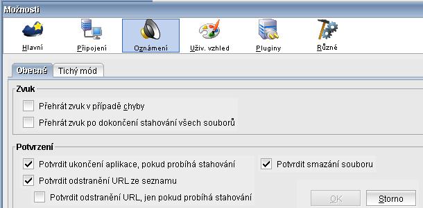 Na kartě Oznámení máme dvě podnabídky na Obecné