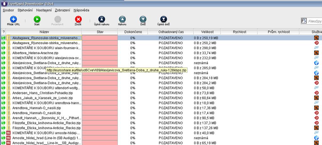 Na kartě Pluginy je seznam podporovaných serverů. Zde můžeme měnit nastavení, jak se má plugin aktualizovat (pokud z nějakého serveru nechci stahovat, plugin mohu zcela vypnout zrušením zaškrtnutí).