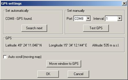 Automatické vyhledávání GPS na COM portech Vašeho PC.