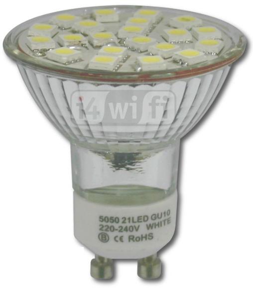GWL/Pwer: Úsprná žárvka LED+ 21x SMD, GU10, bdvá, studená bílá (2,3 W, 230 V) LED žárvka s