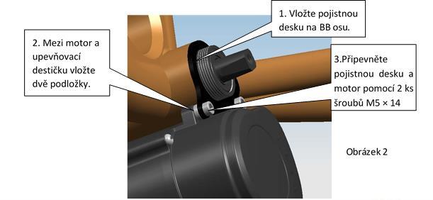 Montáž středového elektro-motoru Krok 1. Zasuňte středovou osu BB uvnitř trubky BB (68 mm) podle směru šipky. Na levé straně by mělo zbývat cca 11 mm závitu jako na obrázku 1.