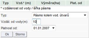 2 Kliknu na Nová odpoč. plocha. 3 3 Zvolím typ pásma Pásmo kolem vod. útvarů a zadám šíři pásma.