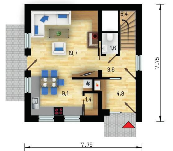 m² Užitková plocha podkroví 44,5 m² Výška hřebene