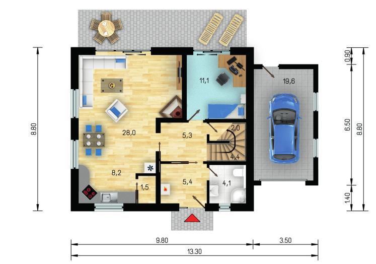 přízemí 69,9 m² Užitková plocha podkroví 64,5 m² Výška