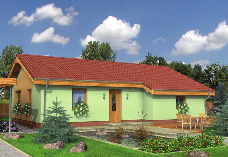 Montovaný dům Bungalov 85 m 2 nízkopodlažní dům 3+1 Základní parametry domu: Dispozice 3+1 Zastavěná plocha 84,7 m 2 Rodinný dům typu